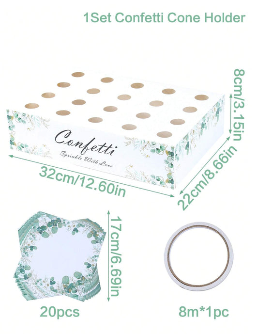 Confetti Cones and Holder - Green Eucalyptus Design