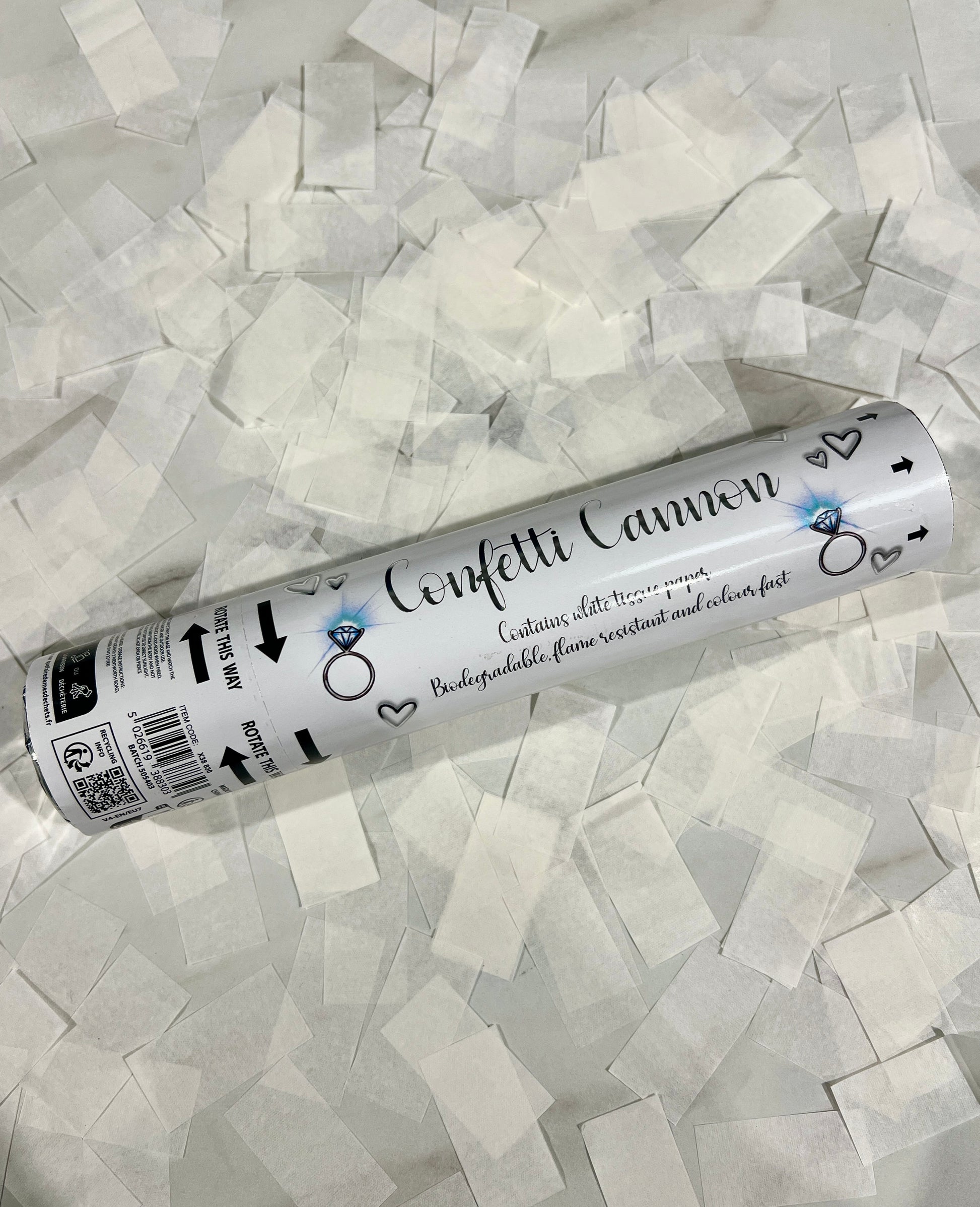 Biodegradable White Celebration Confetti Cannon