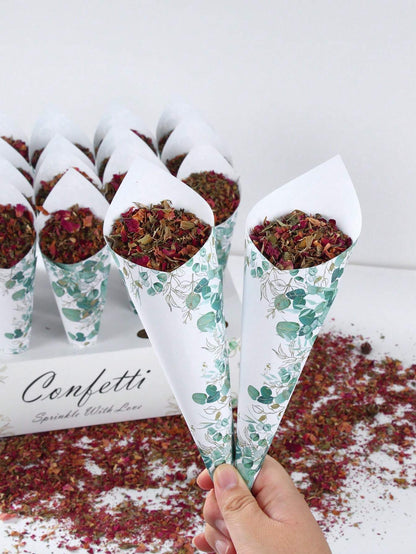 Confetti Cones and Holder - Green Eucalyptus Design