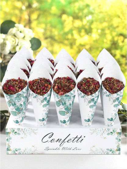 Confetti Cones and Holder - Green Eucalyptus Design